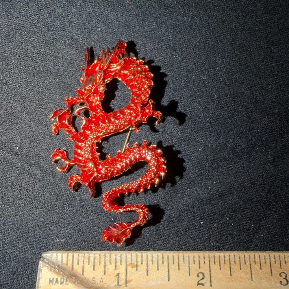 Red Dragon Brooch - Sparkling Enamel Pin
